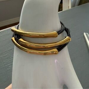 Uno de 50 Gold & Brown Leather Wrap Bracelet
